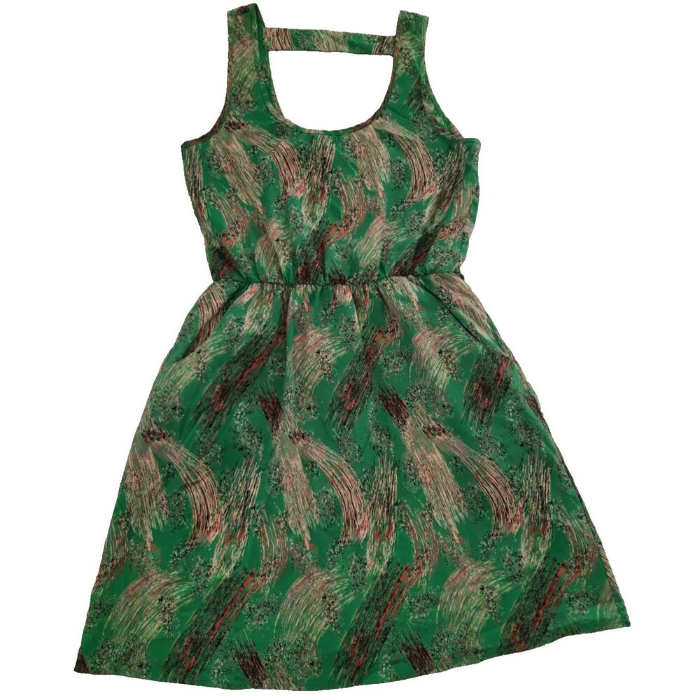 Lush Dress Medium Green Lined Sleeveless Back Strap Easy Resortwear Beach Vacay